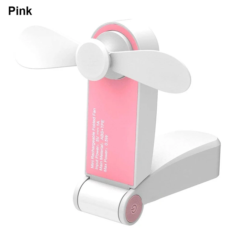 Summer Electric Personal Fans Handheld Mini USB Desk Fan Portable Travel Rechargeable Fans folding small Hand Automatic Tools - Цвет: Розовый