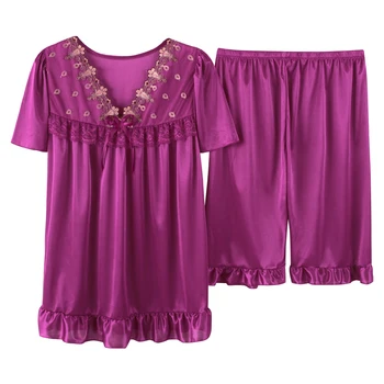 

Women Sexy Underwear Lace Women Summer Plus Size silk Nightgown Female Large Size Short Sleeve sleepwear lace sleepwear lady