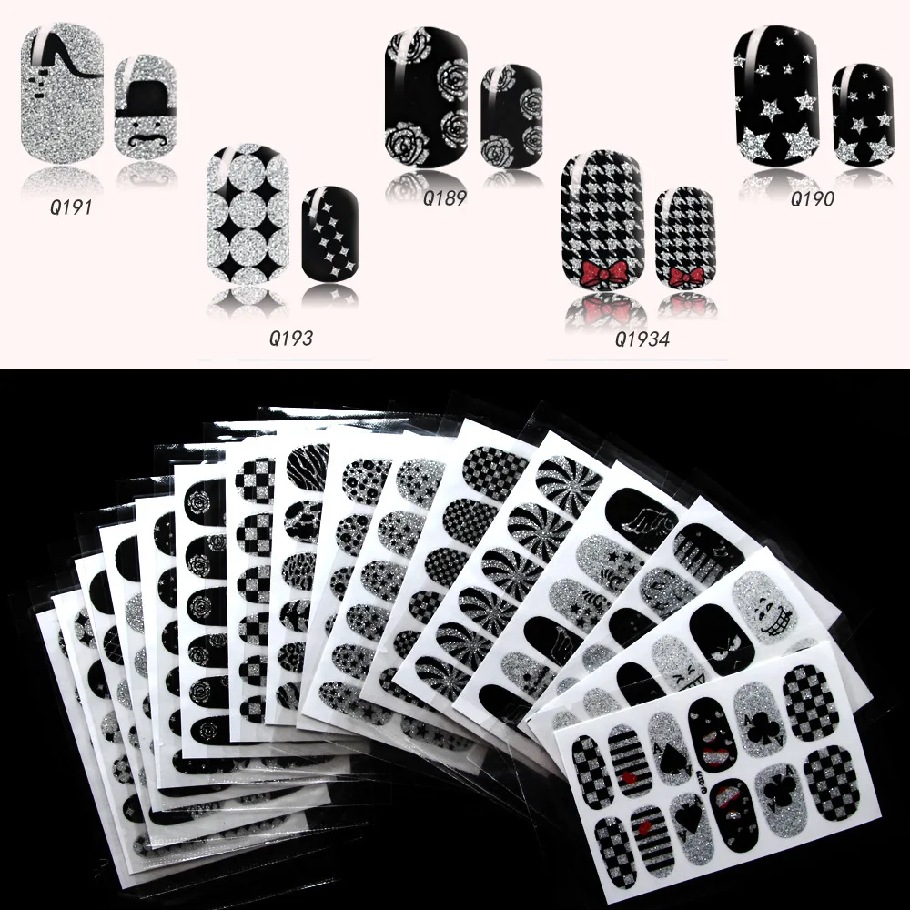 

New style nail nail sticker with back glue Classic black glitter nail sticker heart smell design shiny nail art decoration BZ080