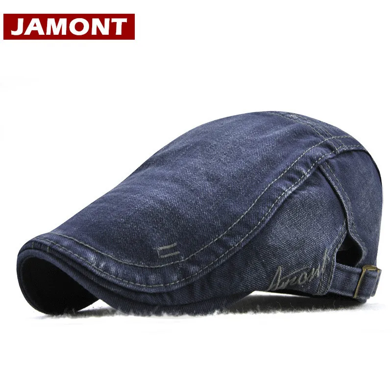 

[JAMONT] 2019 Summer Men Hat Solid Color for Men Beret Washed Flat Hat Embroidery Newsboy Style Driving Sun Hat Wholesale