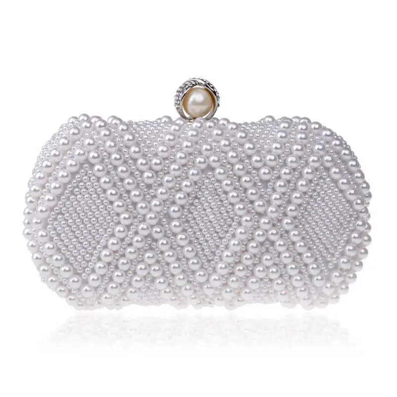 Luxy Moon Silver Beaded Bridal Clutch Evening Bag Front View