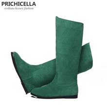 PRICHICELLA/замшевые сапоги до колена из натуральной кожи; женские зимние теплые высокие сапоги; сапоги оранжевого и зеленого цвета