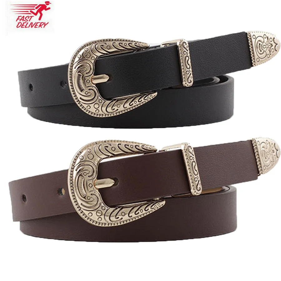 

Fashion Retro Three-piece Buckle Belt Ladies Faux Leather Decorative Carved Belt