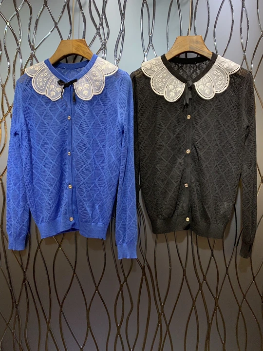 

2019 Xia Xin Women's Water-Soluble Embroidery Coloured Small Turn-Collar Linger Button Card Blouse 627