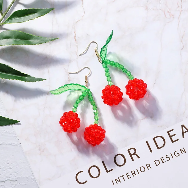 

hot red Cherry earrings eardrop Sweet fruit fresh cherry eardrop female fashion Beads beautiful girl students earrings for women