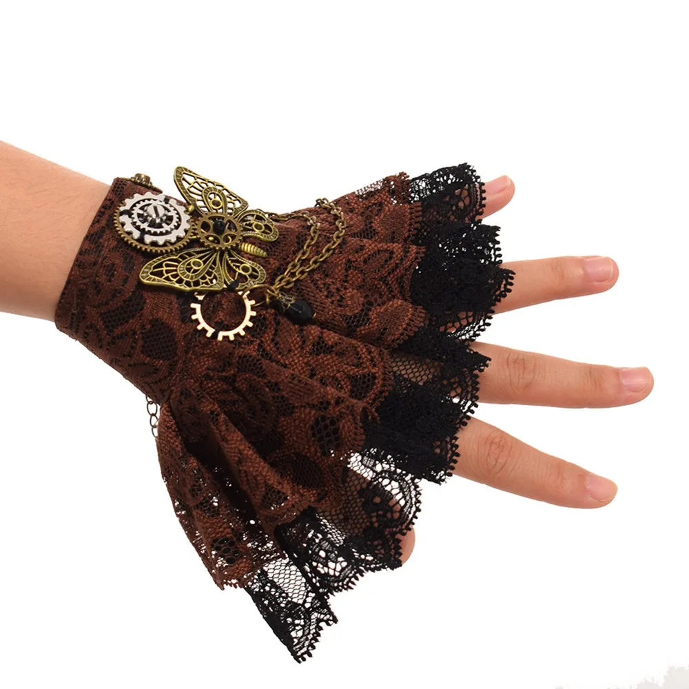 

Steampunk Bracelet Women Gothic Lolita Gear Butterfly Lace Wrist Cuff Victorian Wristbands Gloves