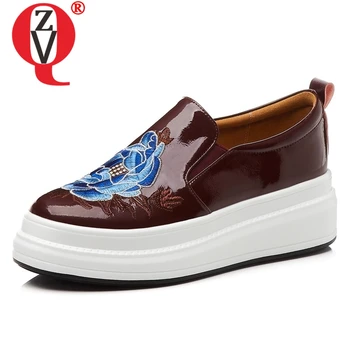 

ZVQ shoes women spring new fashion popular embroider patent leather women pmps outside comfortable high wedges platform shoes