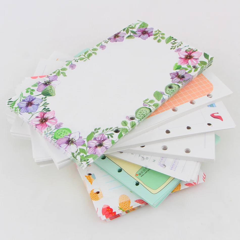 40 sheet/pack A6 A5 Colorful Refills Spiral Notebook Inner Pages 6 holes Loose Leaf Diario Binder Paper Planner Filler Paper