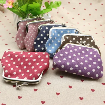 

60PCS / LOT Girl Purse Coin Women Wallet Cute Coin Purse Print Dot Vintage Wallets Card Holder Bag Wholesale