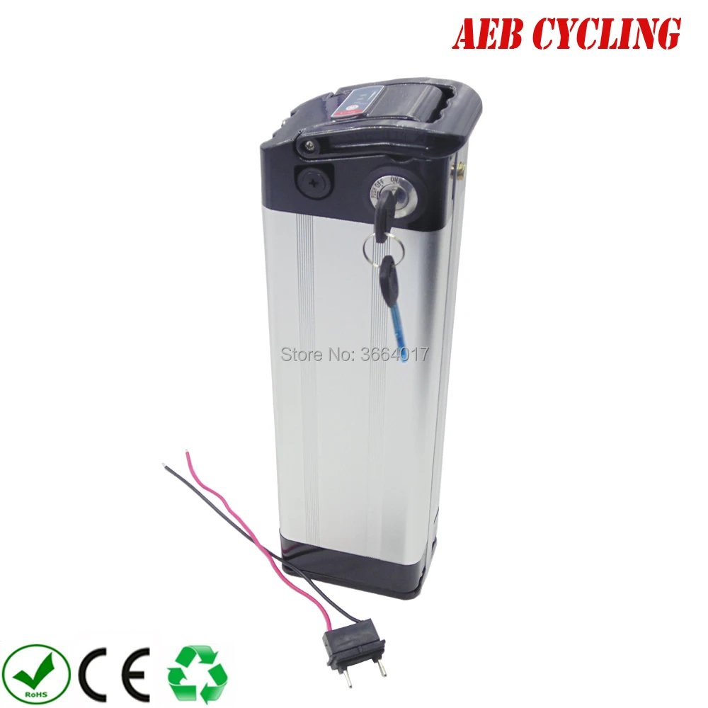 Cheap EU US free shipping and taxes aluminum silver case 18650 36V 24Ah Li-ion ebike battery pack silver fish 250W-500W electric bike 4