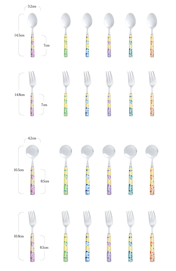 6 шт. ложки из нержавеющей стали, вилки с керамической ручкой, красочные столовые приборы для мороженого, чая, кофе, кухонные аксессуары