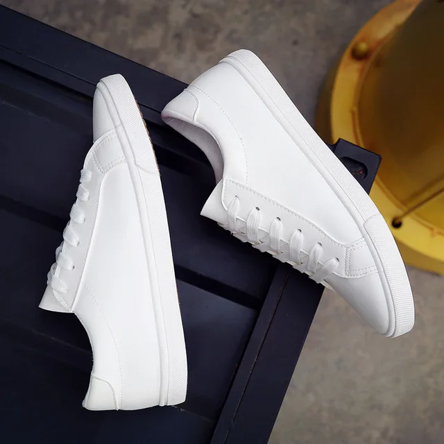 Zapatos blancos con cordones para mujer, zapatillas de deporte informales  para mujer, tenis femeninos de cuero de moda, color sólido, novedad de  Primavera de 2020|Zapatos vulcanizados de mujer| - AliExpress