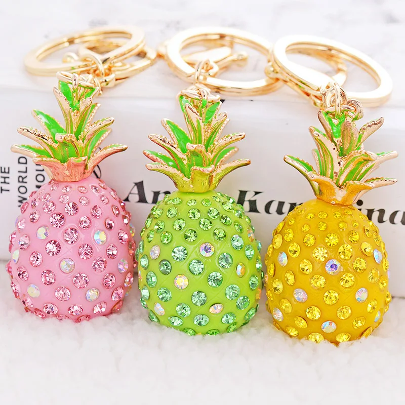 

Trendy Pineapple Keychain Rhinestone Crystal Purse Key Holder Backpack Pendants Girls Bag Charm Car key Ring Llaver