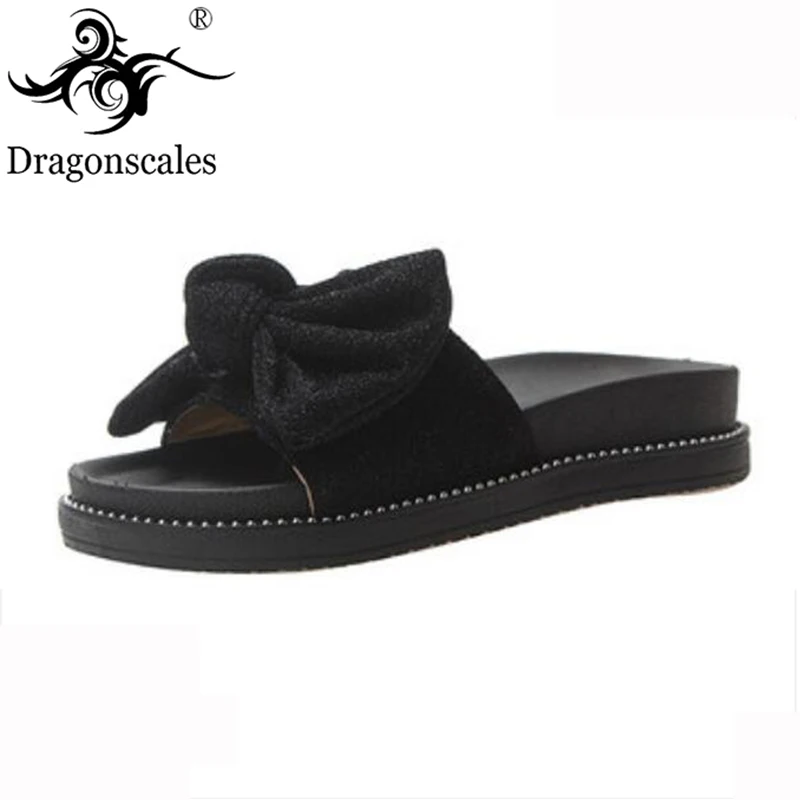 

New Quality Summer Ladies Bow Slippers Outdoor Fashion Casual Wild Simple Non-slip Lightweight Comfortable Cool Flat Slippers