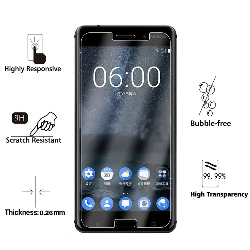 2 шт Стекло для Nokia 6 защита экрана закаленное стекло для Nokia 6 стекло для Nokia 6 TA-1021 Защитная пленка для телефона Wolfsay