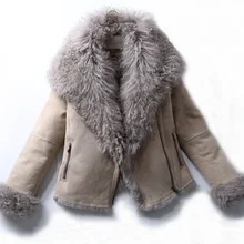 Женская верхняя одежда, зимняя куртка, одежда, настоящее двустороннее меховое пальто, натуральная монгольская овчина, меховая парка, Байкерская уличная одежда, шерстяная подкладка