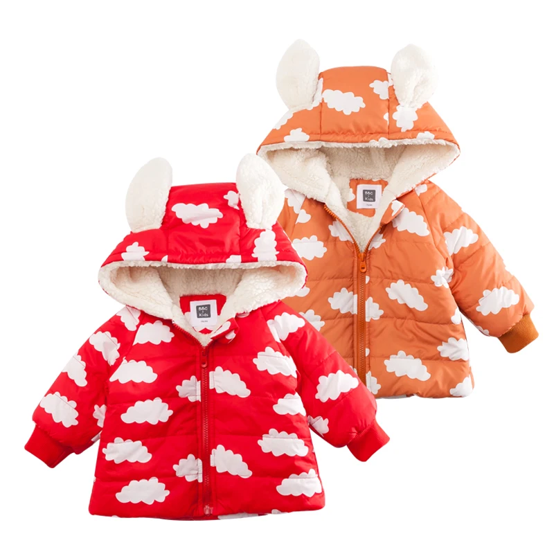 Lemonmiyu Детские Зимние теплые парки утепленные и бархатные на молнии Младенцы принтом пальто с капюшоном из хлопка для новорожденных карманов Геометрическая верхняя одежда