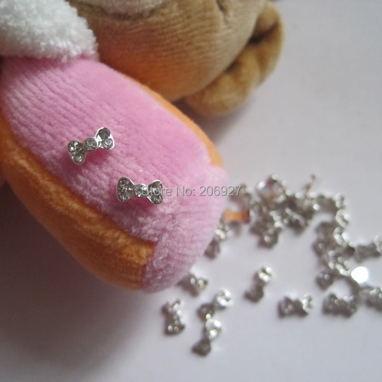 

MD-62 10pcs Fancy Mini Crystal Rhinestone Silver Bow Metal Charms Metal Deco Charms Nail Art