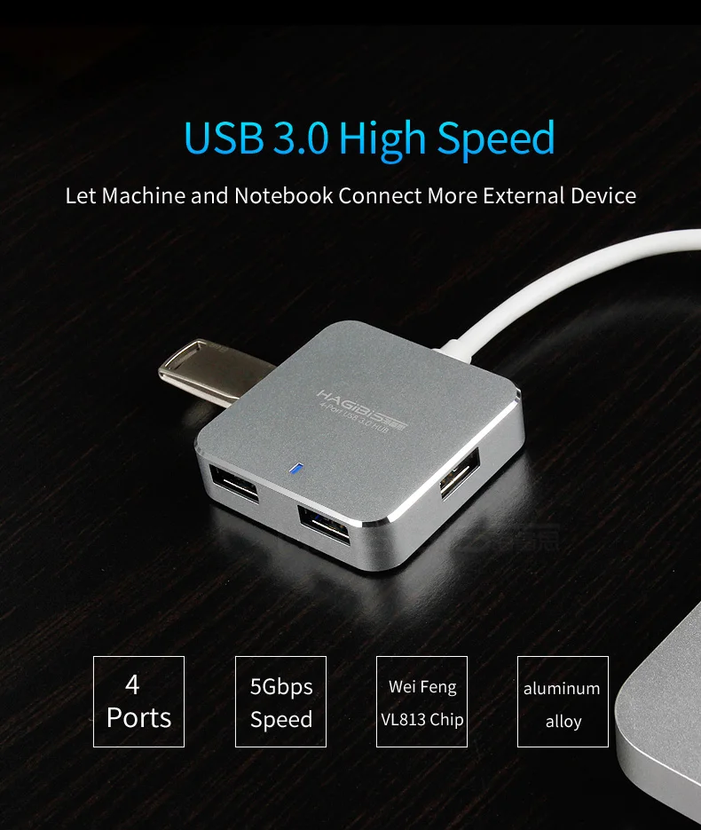 Hagides USB 3,0 концентратор внешний 4 порта Супер Скоростной usb-хаб 3,0 Разветвитель USB интерфейс питания для компьютера Macbook Usb порт разветвитель