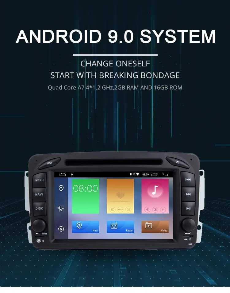 Perfect LJDA 2 Din Android 9.0 Car Radio For Mercedes Benz CLK W209 W203 W208 W463 Vaneo Car Multimedia Stereo Auto Audio GPS DVD IPS 1