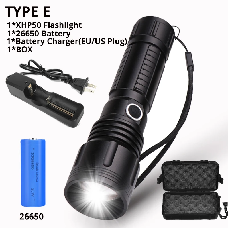 XHP50 XHP70 самый мощный мощмощмощмощмощмощмощмощный светодиодный Светодиодный фонарь с 5 режимами масштабирования, дальность 500 м, фонарь для кемпинга, охоты, 18650 или 26650 - Испускаемый цвет: E