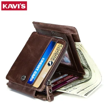 

KAVIS Trifold Design Card Holder Genuine Leather Wallet Men Male Coin Purse Small Portomonee PORTFOLIO Clamp for Money Bag Perse