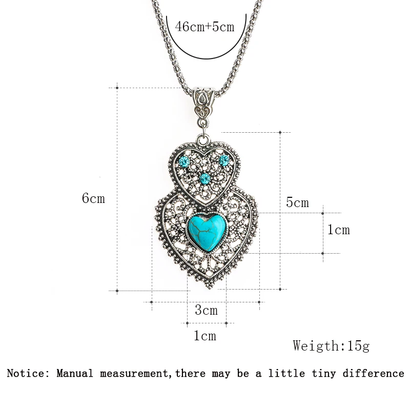 Высокое качество shuangr двойное сердце кулон с веревкой цепи синий кристалл натуральный камень богемный любовь ожерелье ювелирные изделия для женщин