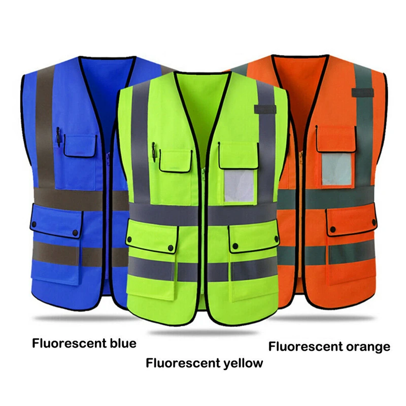 

2019 New Hi-Vis Safety Vest Reflective Zipper Jacket Worker Night Security Waistcoat Tops Vests With Pockets