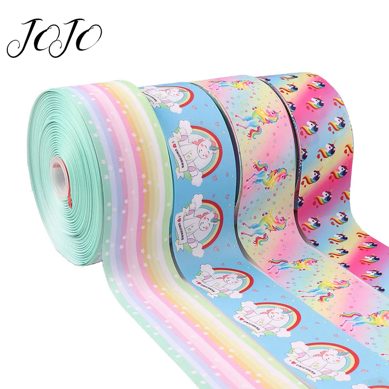 JOJO BOWS 75mm 2y Grosgrain Stain Ribbon For Crafts Unicorn Printed Tape For Needlework DIY Hair Bows Gift Wrapping Party Decor