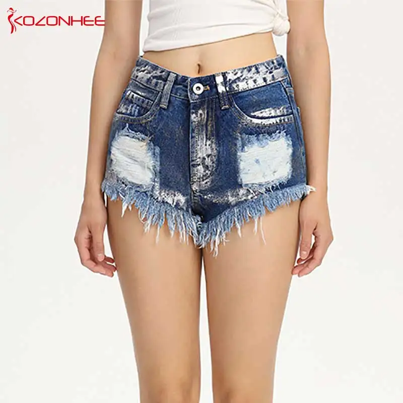 

Painting Inelastic Women Denim Shorts With High Waist Frazzle Tassel Female Summer Shorts For Women's jeans #07