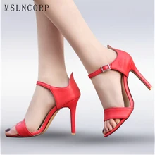 plus size 34-46 Woman Sandals High Heels Fashion Summer Shoes Women Pumps Leather Sexy Ankle Strappy Female Stiletto Open Toe fashion design women full grain leather pumps summer ankle wrap cool high heels shoes for women closed toe women sandals