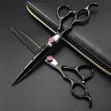 Profesional Japón acero zurdo 7 pulgadas alambre láser tijeras del corte del pelo peluquería makas adelgazamiento tijeras de peluquería