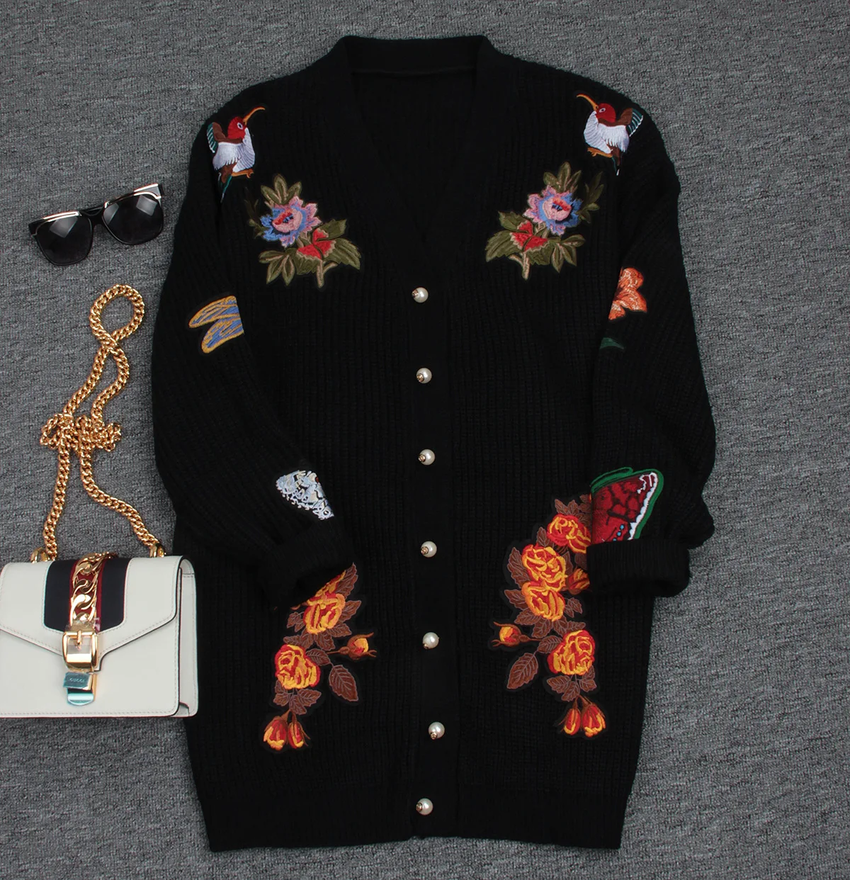 Длинный Элегантный свитер в стиле ретро с вышивкой, кардиган, осень, Женский Повседневный Модный женский свитер, пальто с вышитыми цветами и тигром