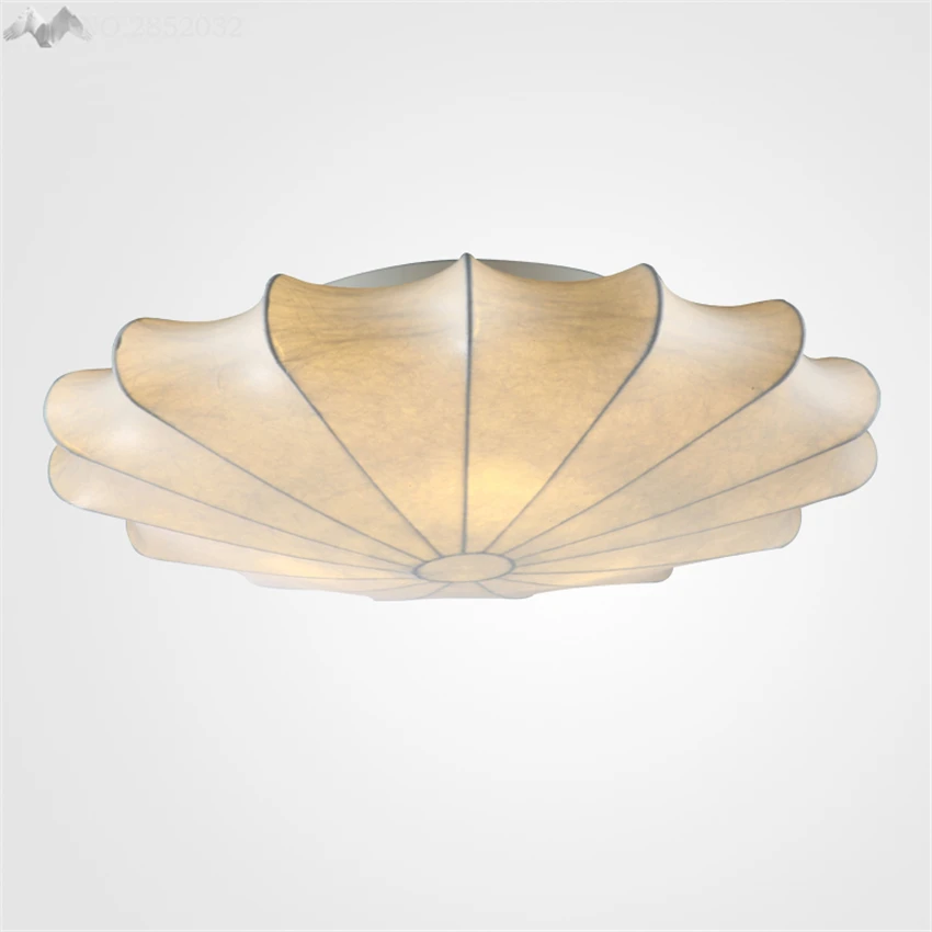 

Silk Fabric Shade Modern Living Room Ceiling Light Bed LED Ceiling Lights Minimalist Round Pastoral Cloth Nordic Home Style Lamp