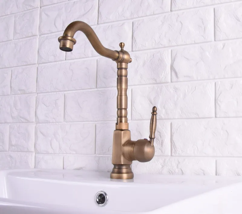 Vintage Antique Brass Single Ceramic Lever Handle Swivel Spout Bathroom Basin Kitchen Sink Faucet Cold & Hot Mixer Tap asf113