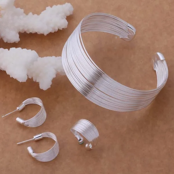 

AS183 Hot 925 sterling silver Jewelry Sets Earring 146 + Ring 267 + Bangle 132 /ahjaiyqa anwajfda