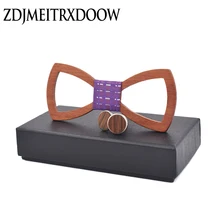 ZDJMEITRXDOOW личность дерево Галстуки полые набор для мужские Нарядные Костюмы для свадьбы Бизнес деревянный геометрический бабочкой Запонки Набор