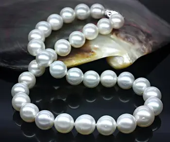 

HUGE 18"11-13mm NATURAL SOUTH SEA GENUINE WHITE ROUND PEARL NECKLACE 14K