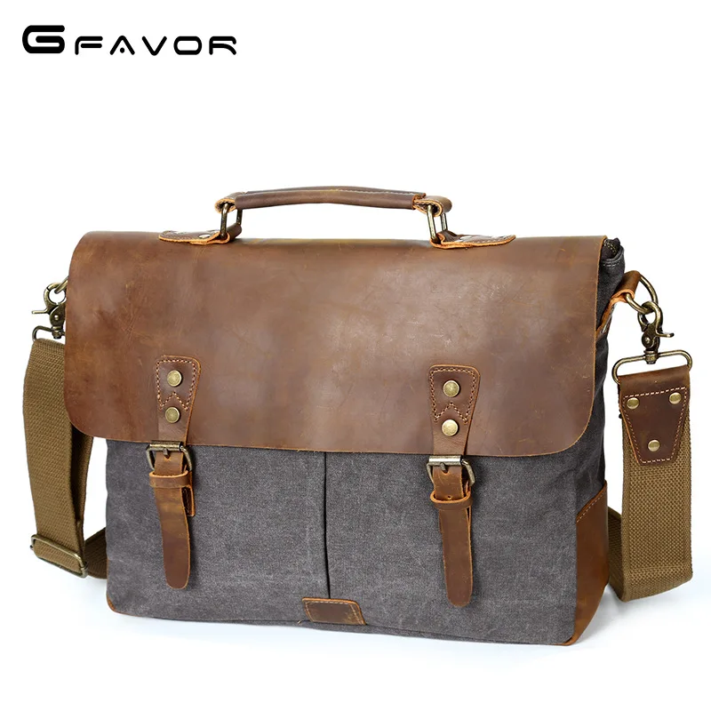 

Vintage Large Capacity Business Briefcase Bags Men Wax Oil Canvas Portfolio Leather Laptop Bag 12" Female Shoulder Tote YD1807