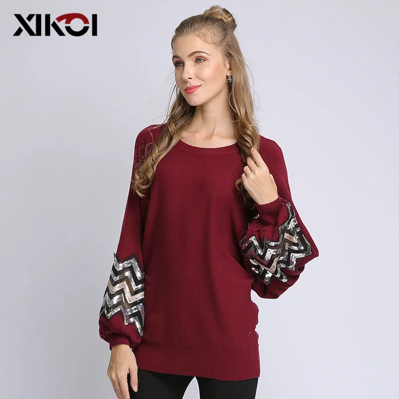 XIKOI Autumn Winter 2018 Women Sweaters And Pullovers Sexy Lantern Sleeve Knitted Sweater Pullover Female Loose Women jumpers