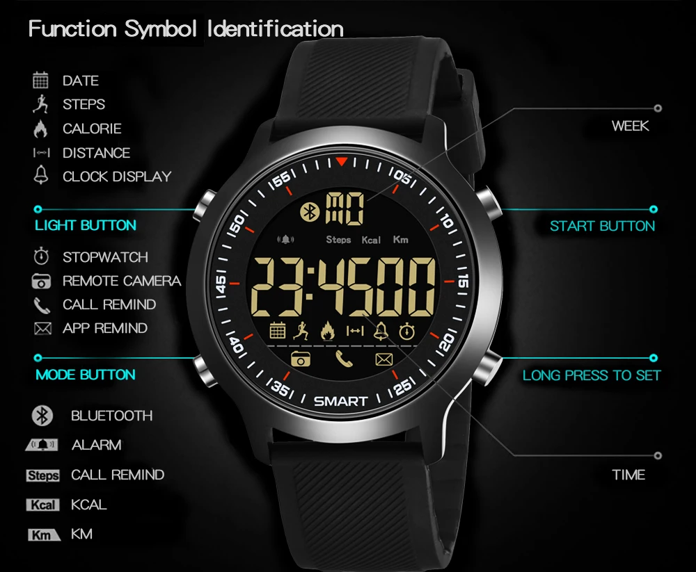 Male Smart Sport Watch Pedometer G Type Shock Outdoor Watches 50M Waterproof Digital Men Wristwatch IOS Android