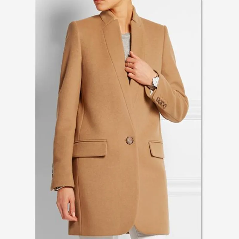 

New Autumn And Winter Wool Coat Europe and the United States Collar Suit Style Simple Slim Wool Coat Long Coat Temperament Wome