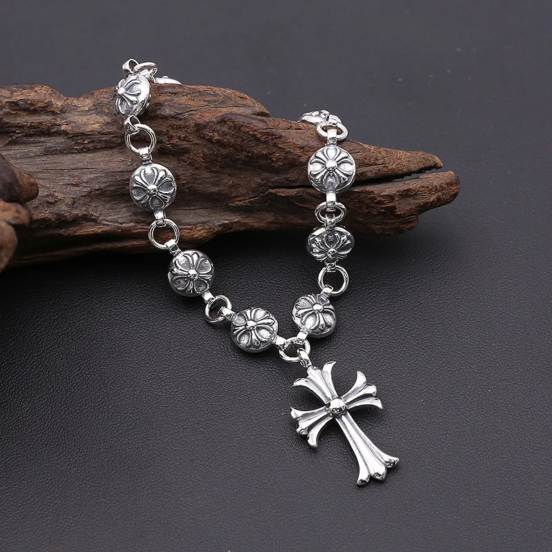 

Starfield S925 Sterling Silver Jewelry Silver Retro Thai Silver men's Round Cross Balloon Hanging Bracelets&Bracelet Homme