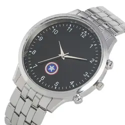 Модные кварцевые часы для мужчин Роскошные Капитан Америка щит логотип часы с узором Классический черный циферблат наручные часы