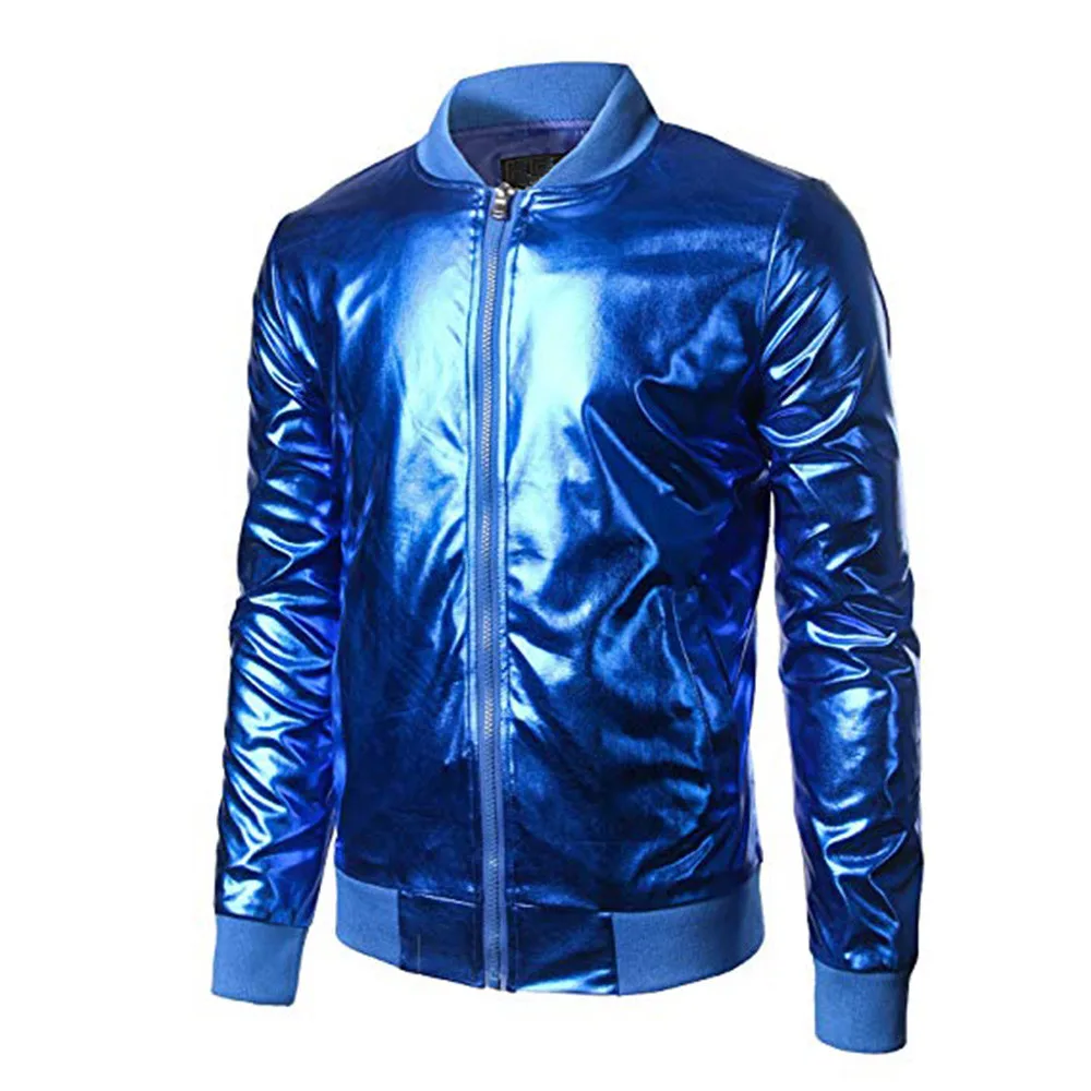 

jacket men 2018 Parka Autumn Winter Warm OutwearFashion Men Metallic Nightclub Styles Zip Up Varsity Baseball Bomber Jacket Coat