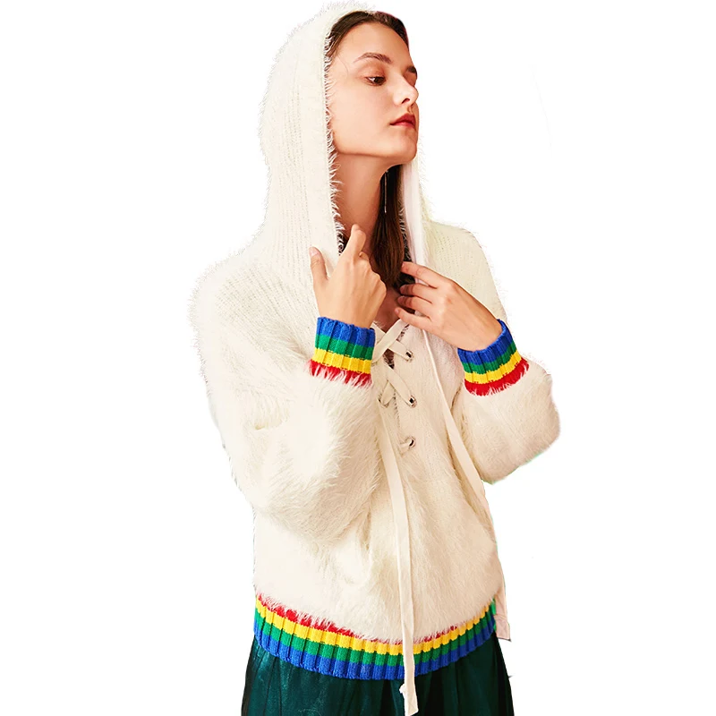 Capuche Manches À Chandails Z955 Nouveau White Mohair Chaud Tricoter Automne Up Mode Printemps Lâche Longues Femmes De Dames Tops Pulls Dentelle Blanc qTwpfn7