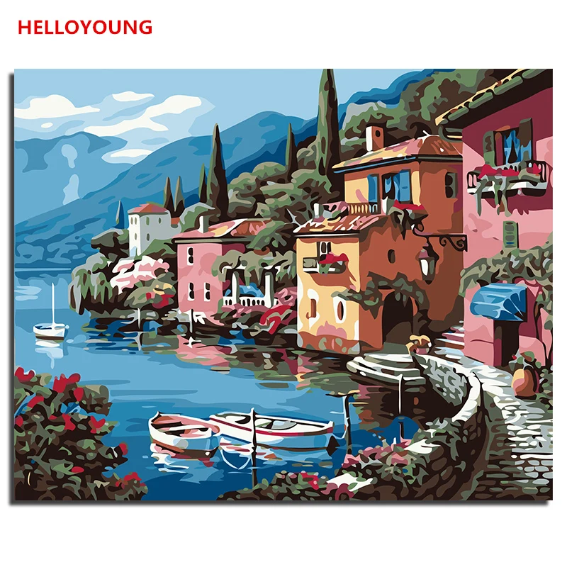 YH167 DIY Handpainted Oil Painting Harbor Home Digital by numbers oil paintings chinese scroll Decor | Дом и сад