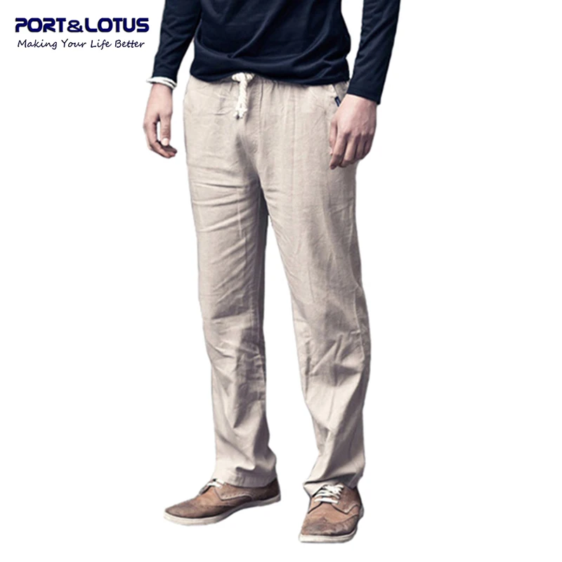 Port&Lotus Men Pants New Fashion Linen Men Casual Solid