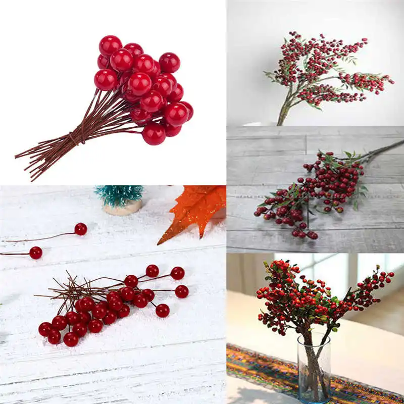 30pcs Mini Christmas Red Berries 10mm Simulation Berry Small Red Fruit Simulation mulberry pulp small particles #2n14 (9)