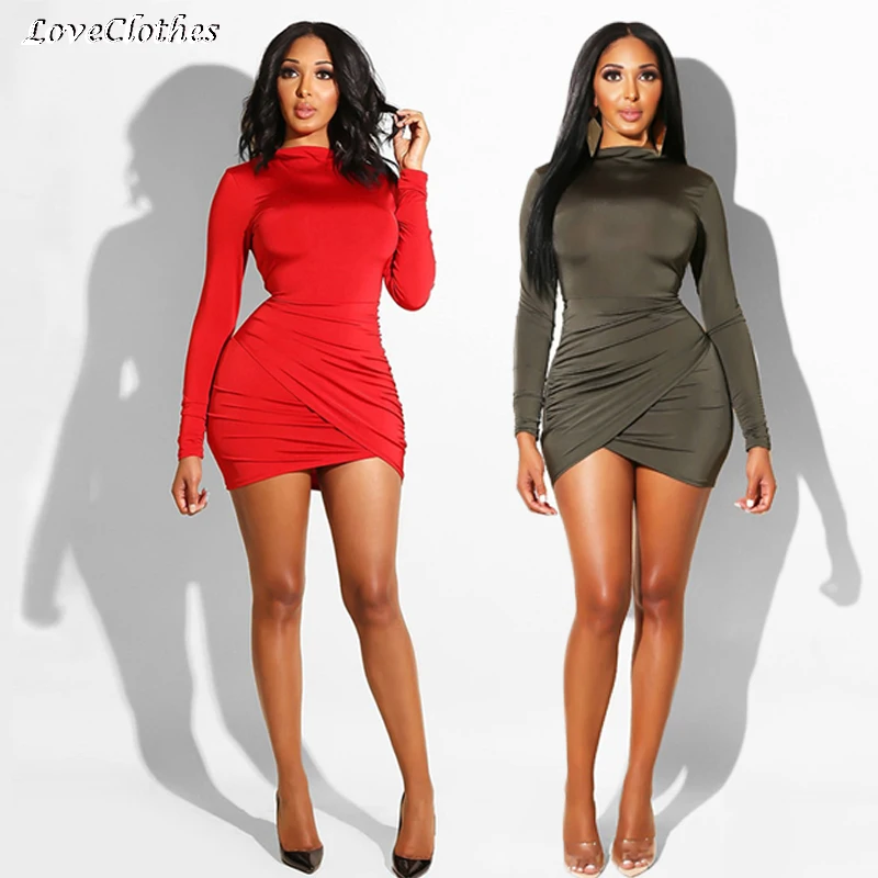 

Casual Spring Long Sleeve Green Dress Elegant Bodycon Women Sexy Club Wear Party Dress Slim Solid Mini Pencil Ladies Dresses XL